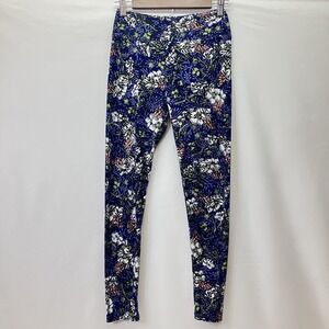 LulaRoe‎ Womens Blue White Green  Floral Stretch  Leggings Size One Size